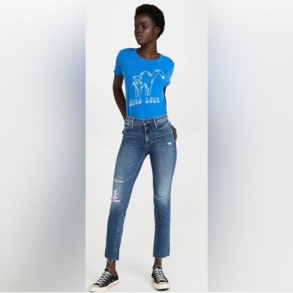 MOTHER Blue Distressed Ankle Crop Jeans